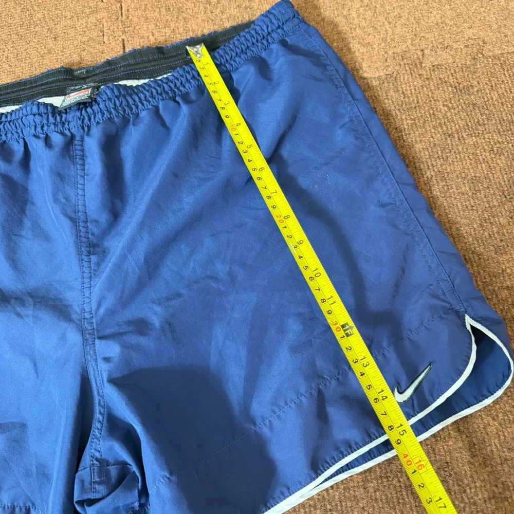 Nike Team Vintage Women Blue Running‎ Shorts White Trim L 12-14 F9HON